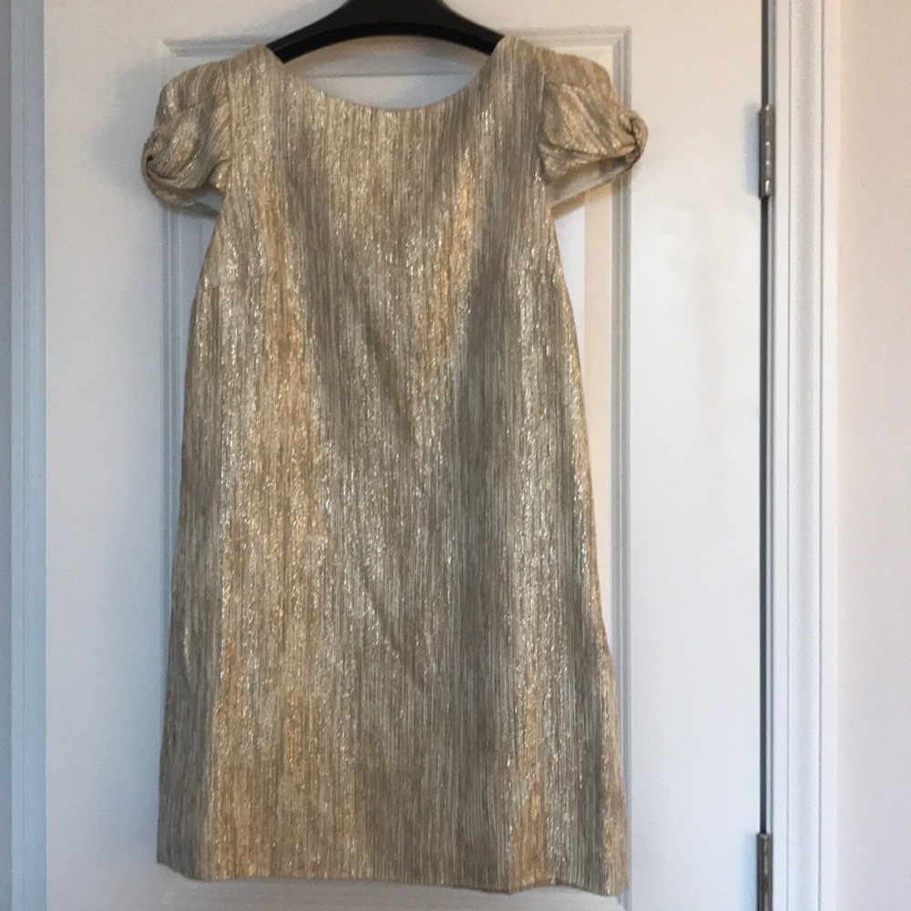 Tibi Gold Shift Knot Sleeve Dress